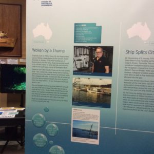 Submerged exhibition banner of Degei shipwreck